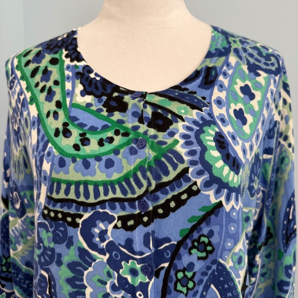 Talbots 3/4 Sleeve Paisley Print Button Down Cardigan Sweater Size L - Picture 2 of 8